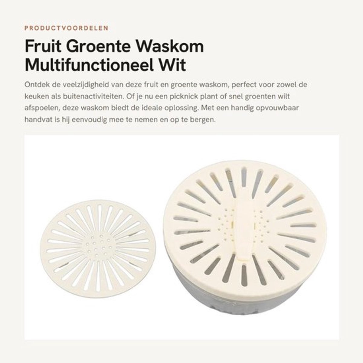 Vergiet Multifunctioneel - Opvouwbaar - Handvat - Voedselopslag - Afdruiprek - Voor Fruit en Groenten - Afvoerkom