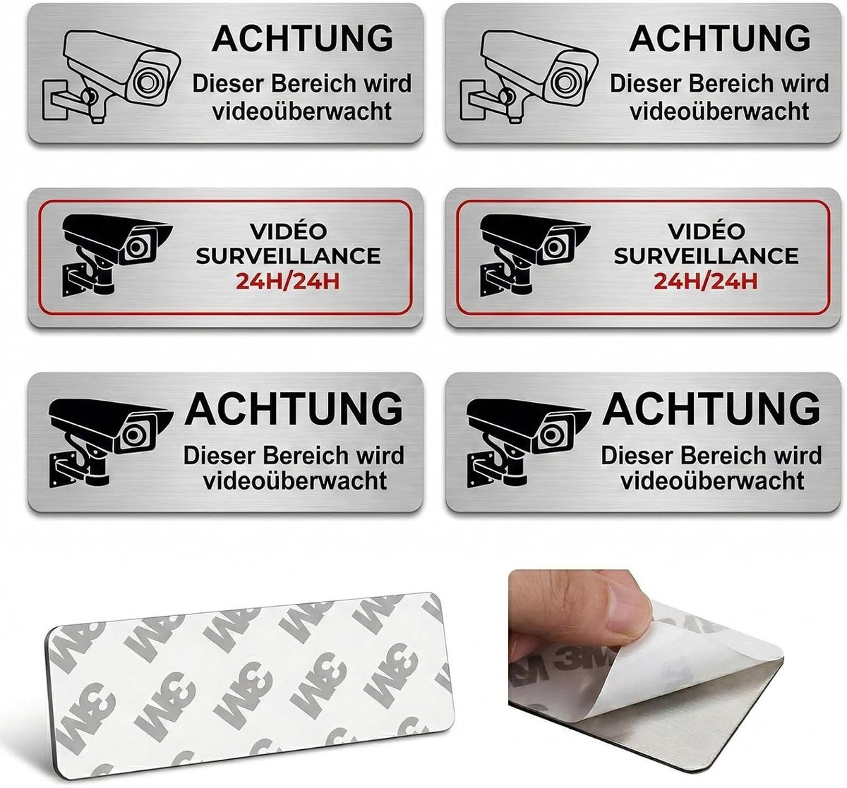 Set van 6 Videobewakingsborden voor Beveiliging, Aluminium, Geschikt voor Binnen en Buiten, Met Voorgeboorde Gaten voor Eenvoudige Montage