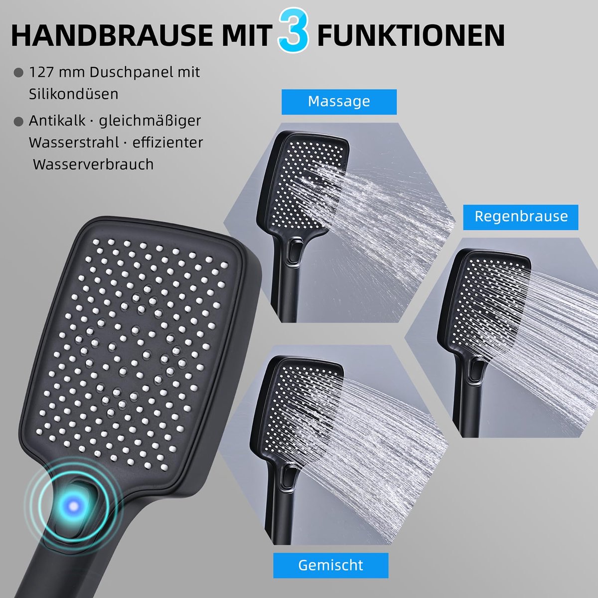 SnelShoppen - Douchesysteem met Thermostaat Zwart 30 cm Regendouche, Luxe Regendouchekop, Hoogwaardige Kwaliteit, Badkamer Accessoire, Modern Design