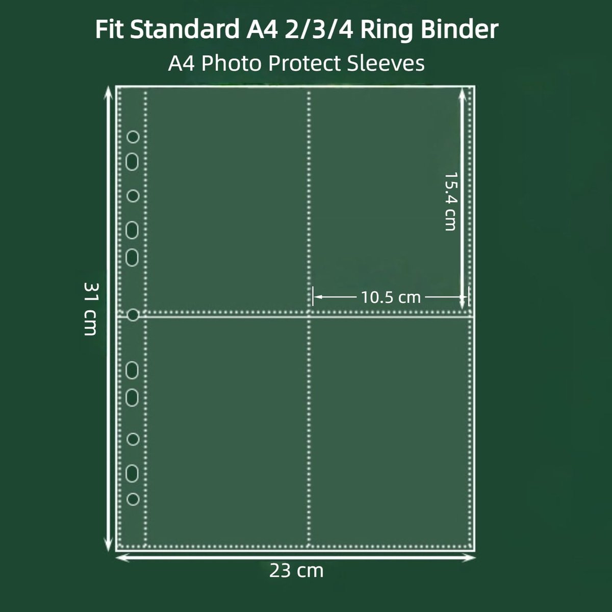 SnelShoppen - A4 Fotohoes voor 2/3/4 Ringboek, Dubbelzijdig Fotoalbum, Transparante Navullingspagina's met 400 Vakken, Geschikt voor DIN A4, Fotohoesj