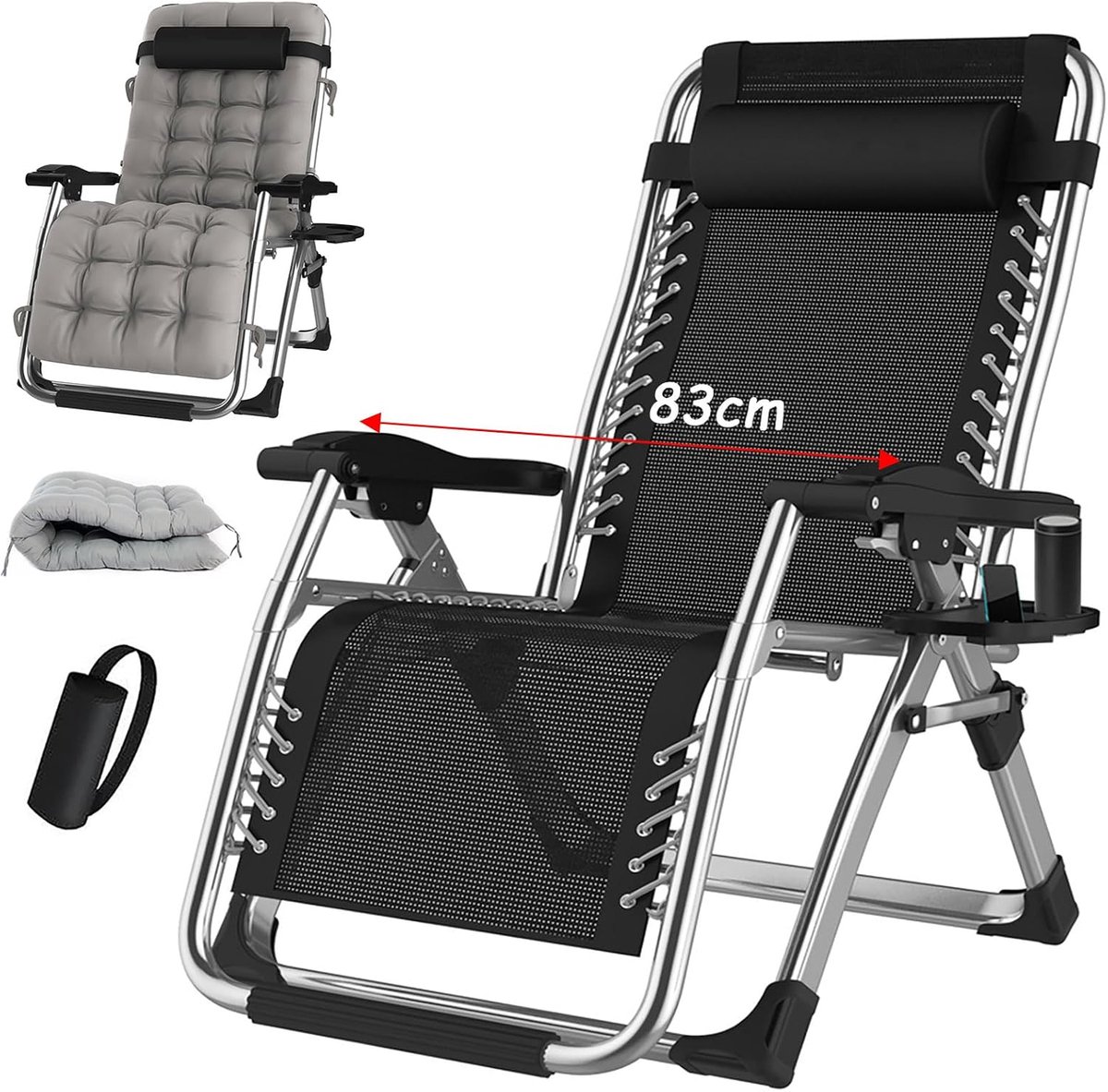 SnelShoppen - Tuinligstoel Inklapbaar Campingstoel Outdoor Met Hoge Rugleuning Verstelbaar Relaxstoel Zonnebed Tuinstoel Zilver 83 cm Tot 200 kg
