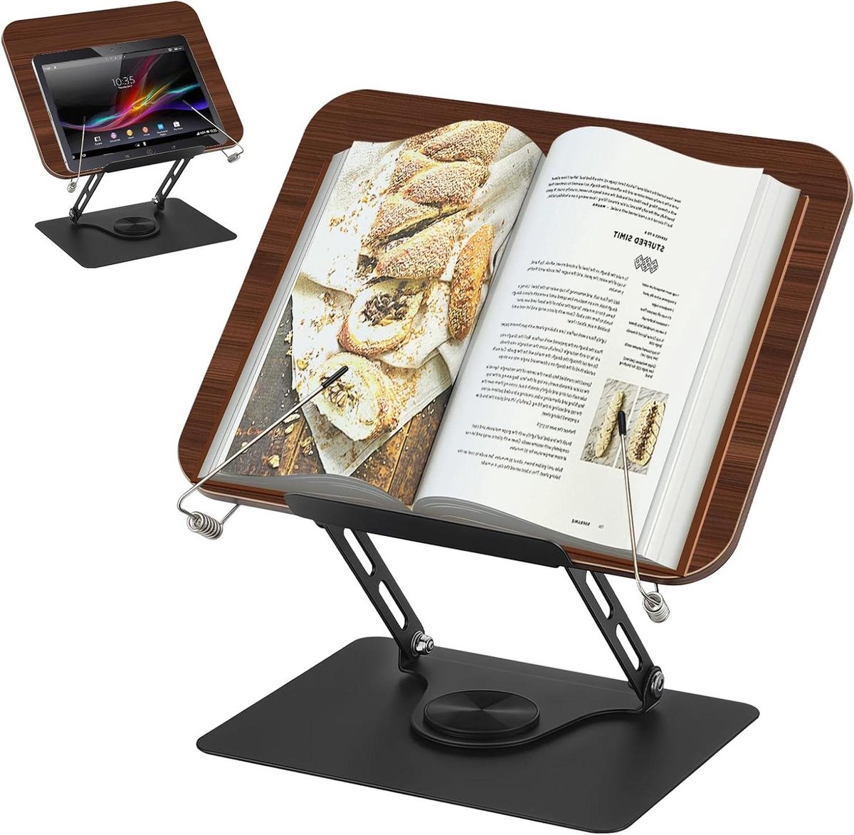 Boekenstandaard Hout - Leeshouder Tablet - Ergonomisch Lezen - 360 Graden Draaibaar - 30 x 24 cm - Houtkleurig