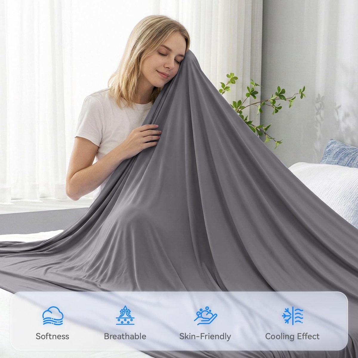 SnelShoppen - Koelende Deken voor Nachtzweters, Verkoelende Zomerdeken met Q-Max >0,45 Arc-Chill Vezels, Ademend, Lichtgewicht, Gestructureerd-grijs,