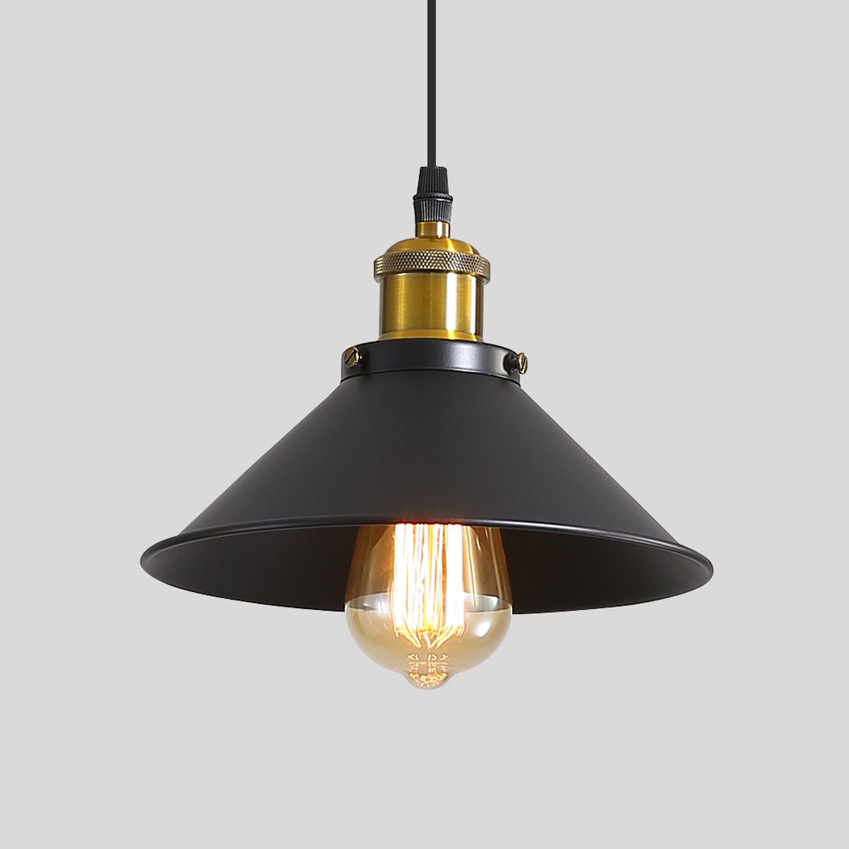 Riserva Industriële Hanglamp - E27 Fitting - Zwart/Goud - Vintage Metalen Hanglamp - Max. 60W - voor Eetkamer, Keuken en Woonkamer
