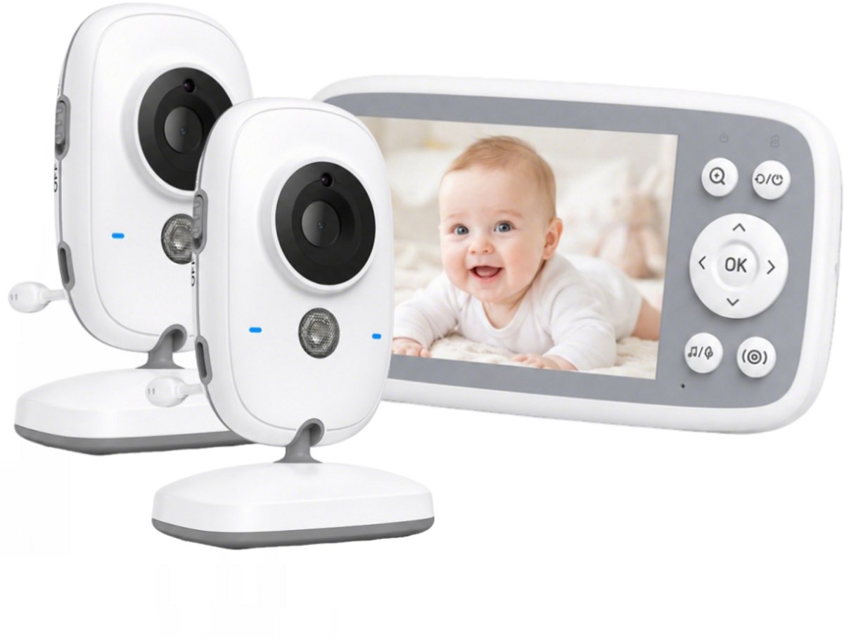 Babyfoon - Babyfoon Met 2 Camera's - Baby Monitor - Baby Camera - 4 inch Scherm - Zonder Wifi - VOX-modus - Inclusief Flexibele Houders - ideaal voor ouders