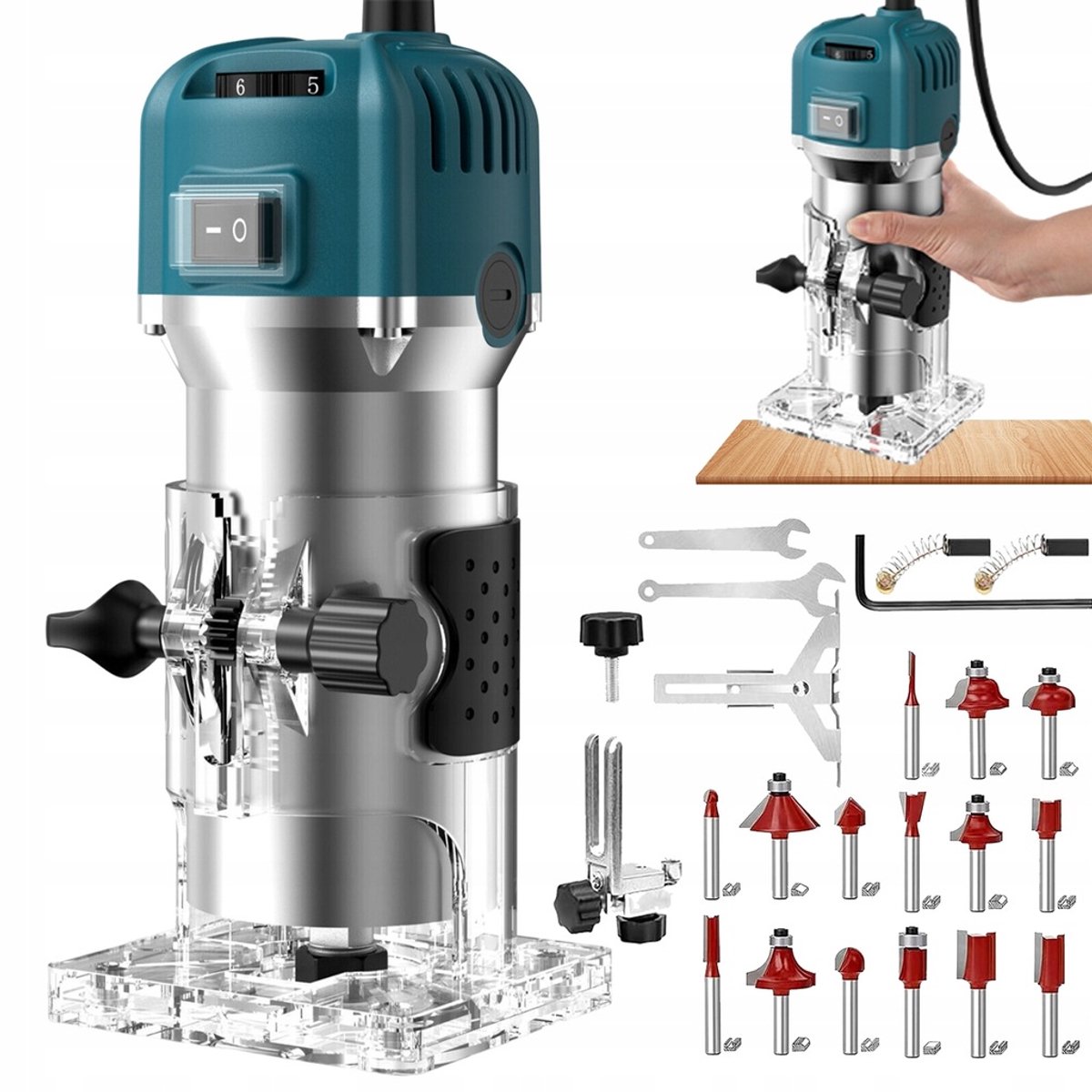 800W Bovenfrees - Electrische Hout Frees - Kantenfreesmachine - 30000RPM - Koperen Motor - 6,35 mm - met Geleiderails - Sleuffreesmachine - Groeven en Afschuinen - Voor Hout en Meubels