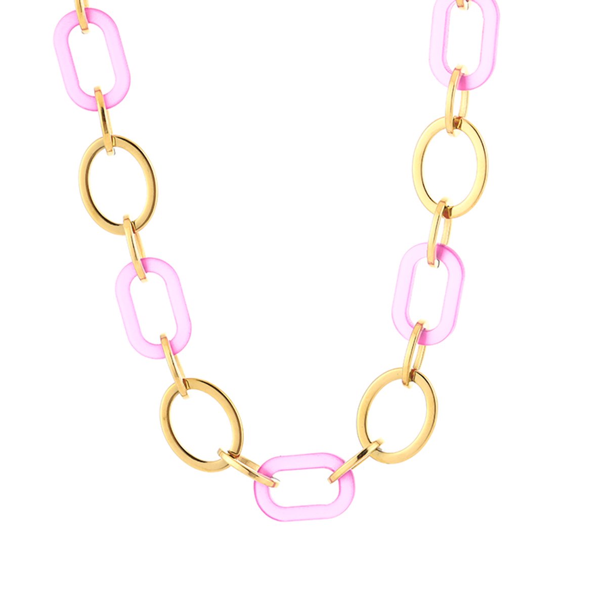 Luxe Schakelketting Stainless Steel - Elegante Ketting met Acryl Schakels - Chique Dames Sieraad - Paars