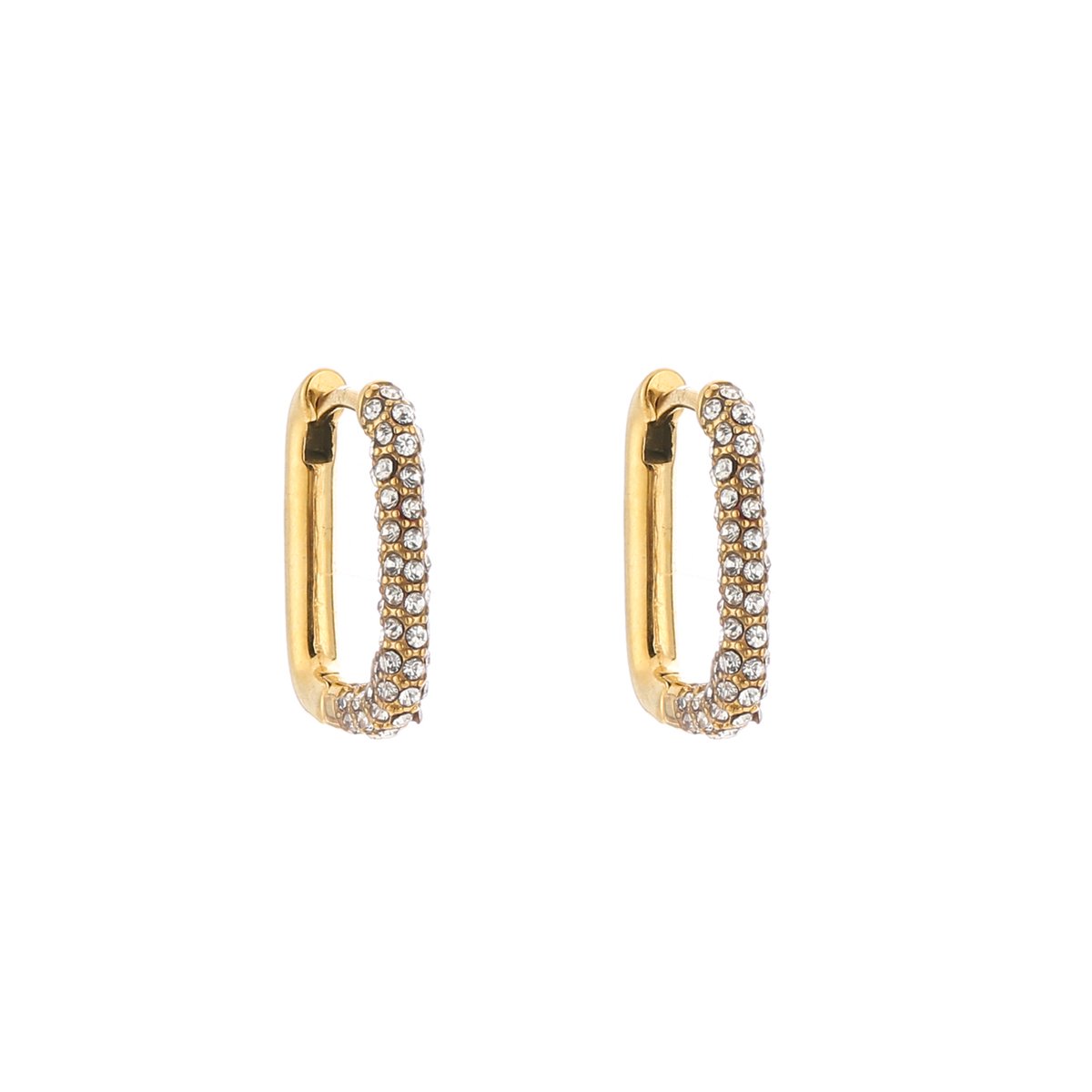 Stainless Steel Rectangular Zirconia Huggie Hoops – Luxe Rechthoekige Zirkonia Oorringen – RVS - Goud