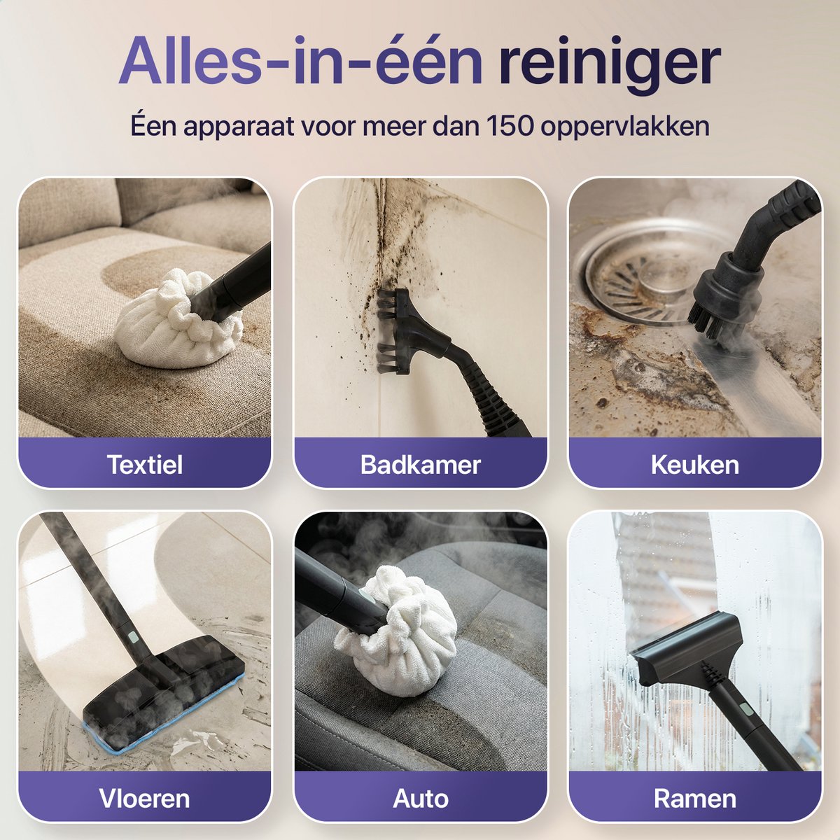 LUMAN Stoomreiniger MAX – 2600W - 60 min Stoomtijd - 2.5L Watertank – Handstoomreiniger & Tapijtreiniger - Zwart thumbnail 8