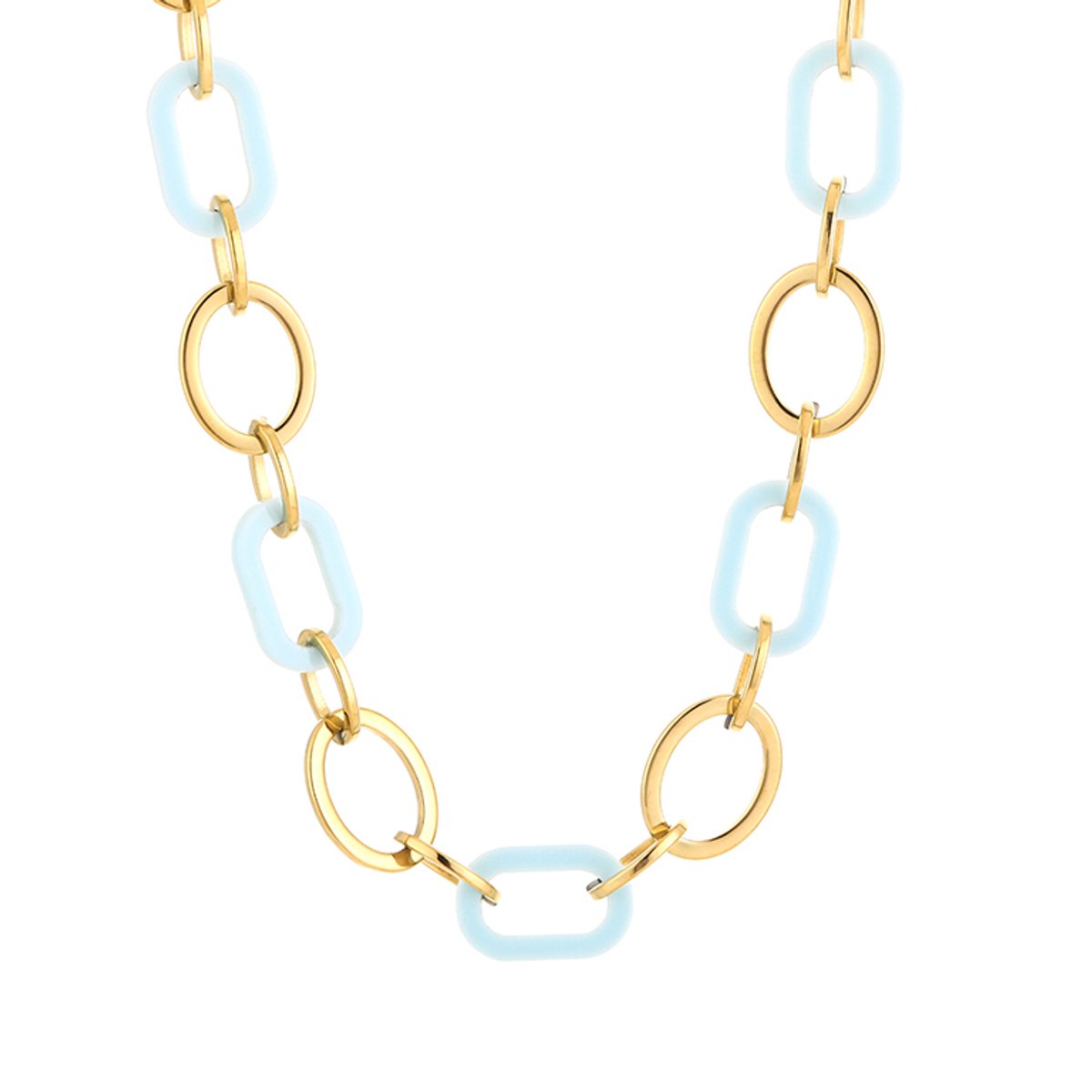 Luxe Schakelketting Stainless Steel - Elegante Ketting met Acryl Schakels - Chique Dames Sieraad - Blauw
