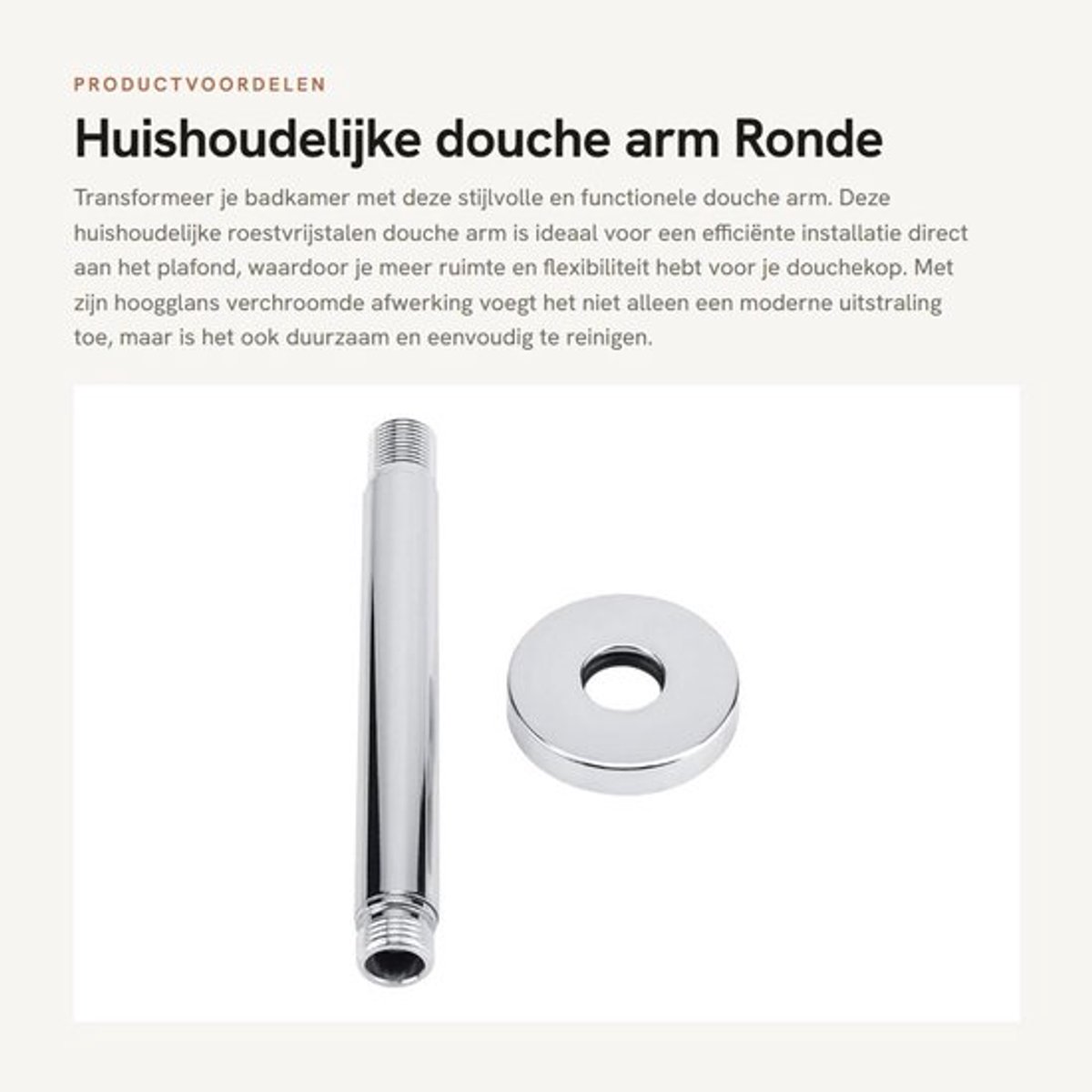 Douchearm Ronde Top - Muurbevestiging - Roestvrij Staal - Hoogglans Verchroomd - 15cm - Eenvoudige Installatie - Douchepijp