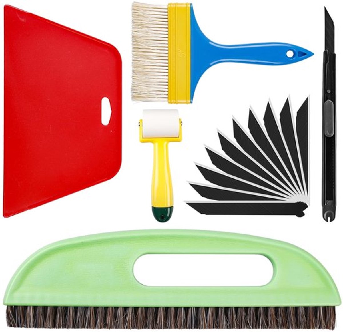 Behangset 6-delig - Behangborstel - Snijgereedschap - Braamroller - Vliesbehang - Duurzame materialen - Behanggereedschap