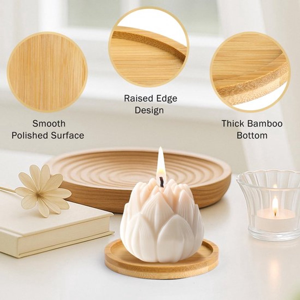 Houten kaarsenonderzetters (8 stuks), rond en gemaakt van natuurlijk hout, 9,5 cm in diaGeschikt voorer, Geschikt voor drankglazen en kaarsen.
