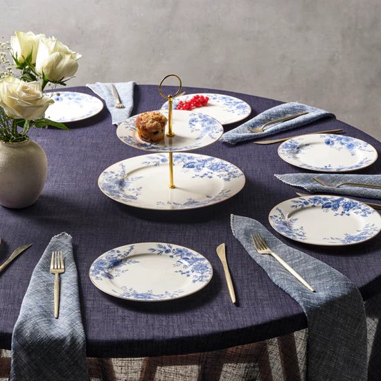 Karaca Delft - New Bone Serveerset - 8-delig - 6 Personen - Etagère & Dessertborden - Blauw — afbeelding 5
