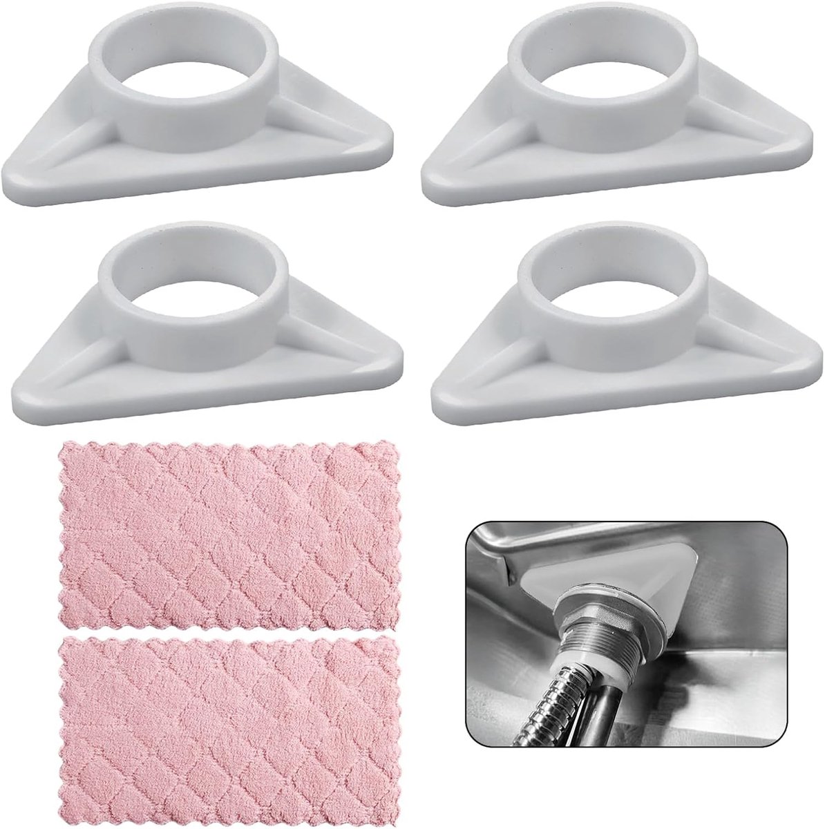 SnelShoppen - 4-delige Keuken Kraan Stabilizer Set, Anti-Trillingen Kit voor Eéngreeps Mengkraan, φ37 mm, Inclusief 2 Doekjes voor Badkamer en Toilet