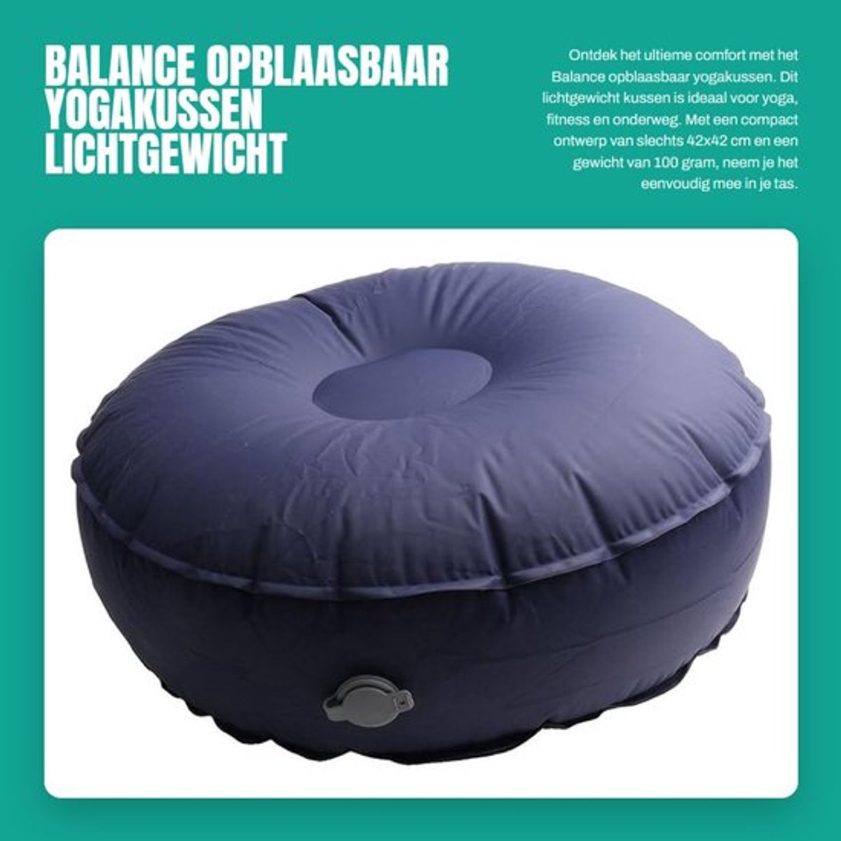 Opblaasbaar Yogakussen Lichtgewicht - Reiskussen - Fitnesskussen - Kampeerkussen - Waterdicht - Compact Design 42x42x15 cm - Opblaaskussen