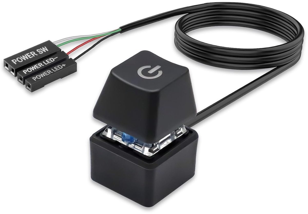 SnelShoppen - Desktop Computer On/Off Switch PC Power Button Extern 1.65m met LED Licht - Ideale Vervanging voor PC Behuizing Schakelaar