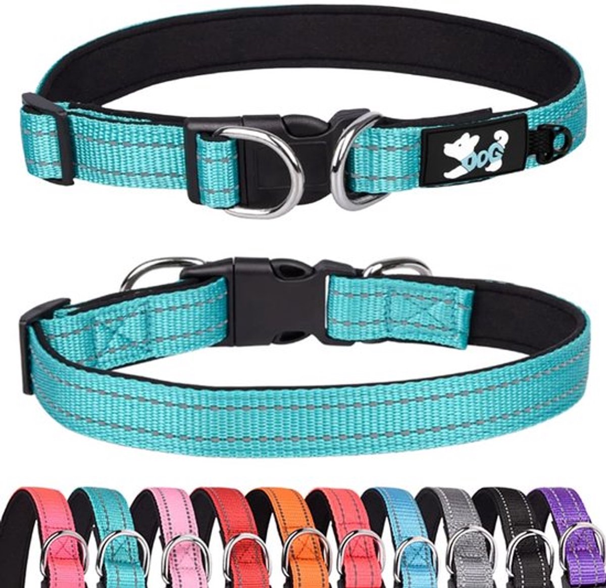 Halsband Gewatteerd - Verstelbaar - Reflecterend - Neopreen - Voor kleine/middelgrote/grote honden - Maat M (31-50 cm) - Hondenhalsband