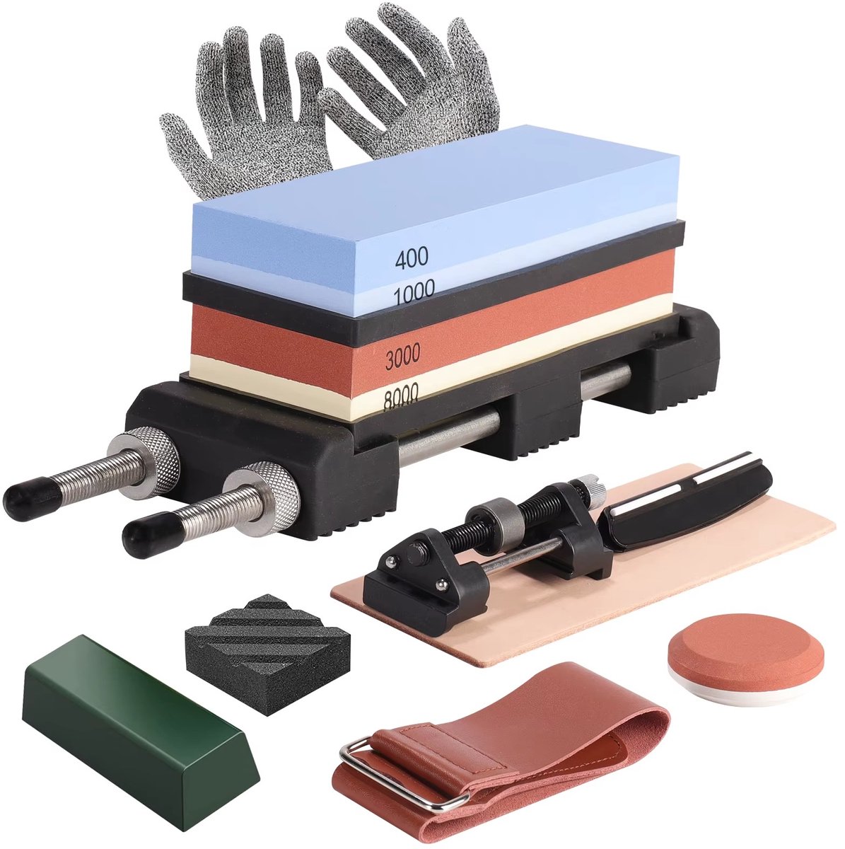 Mura Messenslijper - Slijpsteen - Scharenslijper - Knife Sharpener - Wetsteen - Korrelgroottes 400/1000/3000/8000 - Antislip
