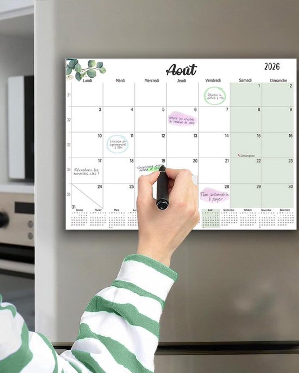 Koelkastkalender Magnetisch 32 x 22 cm - Familiekalender 2026/2027 - Maandplanner - Adventskalender - Organizer - Planning