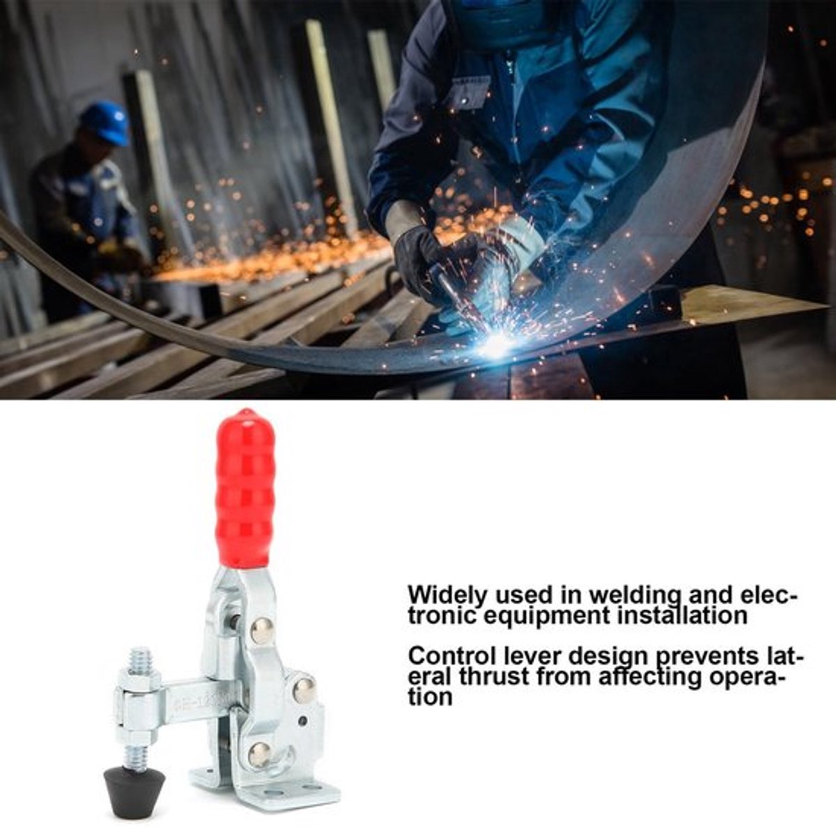 Tuimelklem Verticale Snelspanklem - Bedieningshendel Voorkomt Zijdelingse Stuwkracht - Duurzaam - Ergonomische Kunststof Handgreep - Geschikt voor Metalen Platen - Spanklem