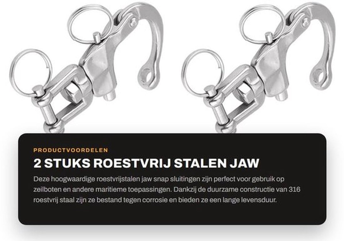 Snap Sluitingen 2 Stuks - Roestvrij Staal 316 - Veilige Werklast - Duurzaam - Halyard - Lange Levensduur - Karabijnhaak