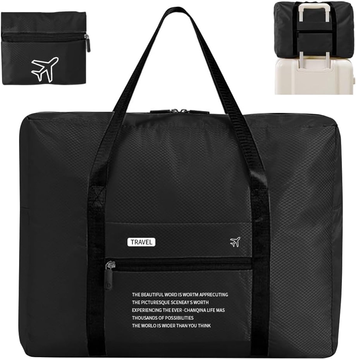 SnelShoppen - Travel Bag Vouwbaar 42x35x17 cm - Waterdichte Sporttas met Natvak - Lichtgewicht Sporttas voor Sport, Vakantie en Reizen - Zwart