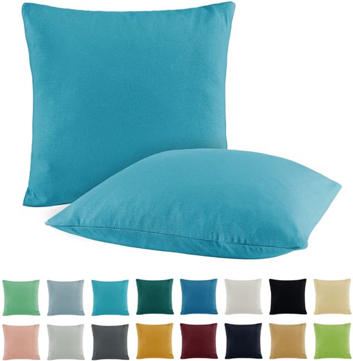 Kussenslopen Set van 2 - Jersey Kussenslopen - 100% Katoen - 80 x 80 cm - Sierkussenhoezen - Kleur: Turquoise - Kussenhoezen