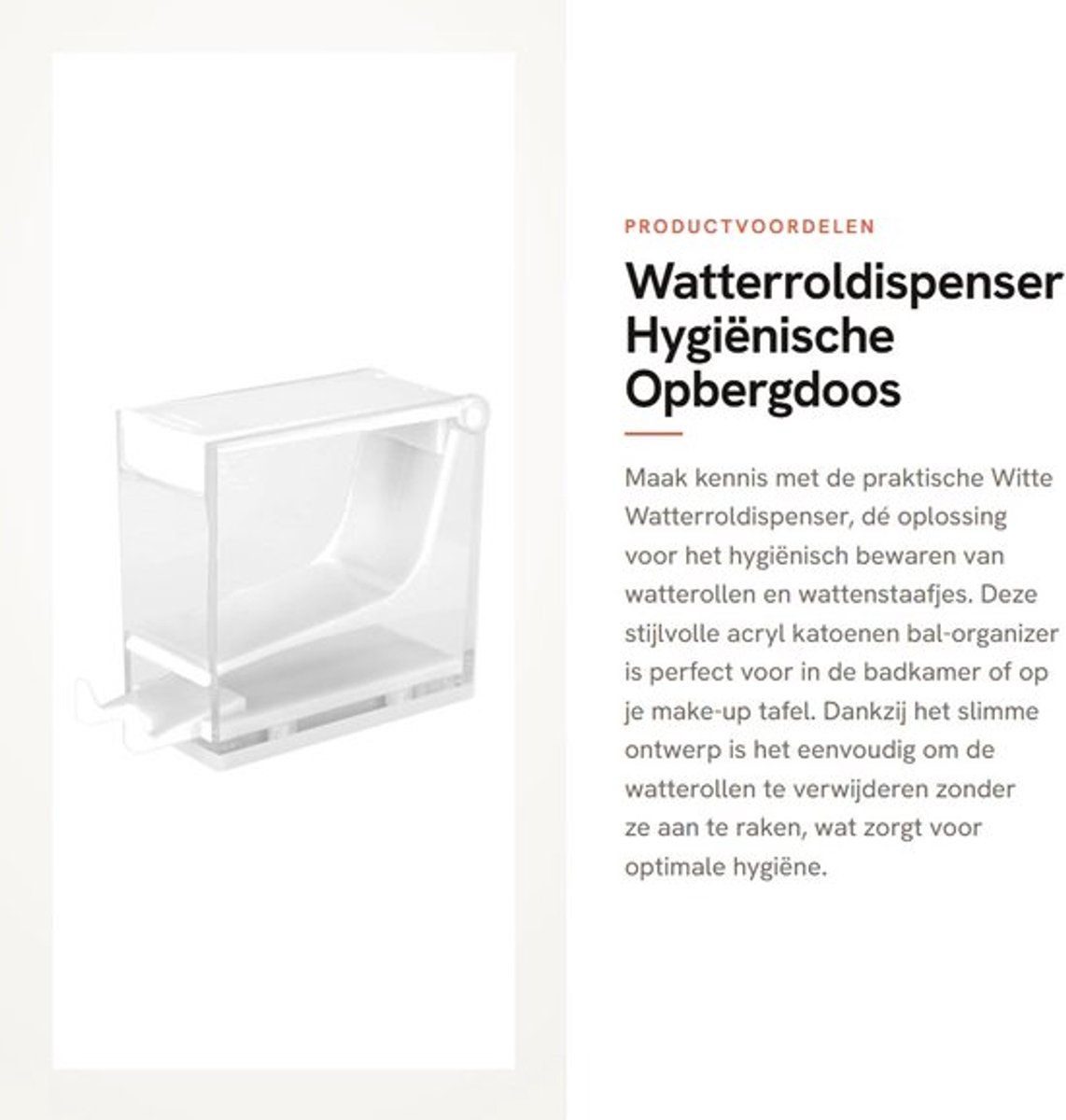 Watterolhouder Hygiënisch - Watterrol Dispenser - Katoenen Rolhouder - Acryl Organizer - Uittrekbare Plank - Hoogwaardig Materiaal - Wattenhouder