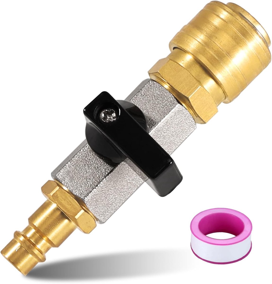 G1/4" Compressed Air Afsluitventiel met Snelsluiting, 1/4 Inch Messing Vulventiel, Inclusief Dichtband voor DIY en Industrie Toepassingen