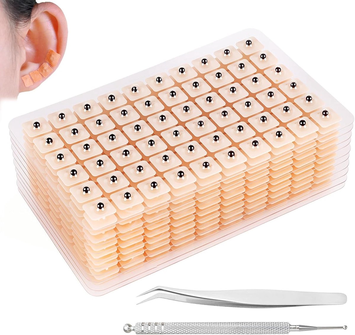1200 stuks natuurlijke Vaccaria-zaden voor acupunctuur, inclusief acupunctuurpen en tang, magnetische oorpleister voor massage en ontspanning