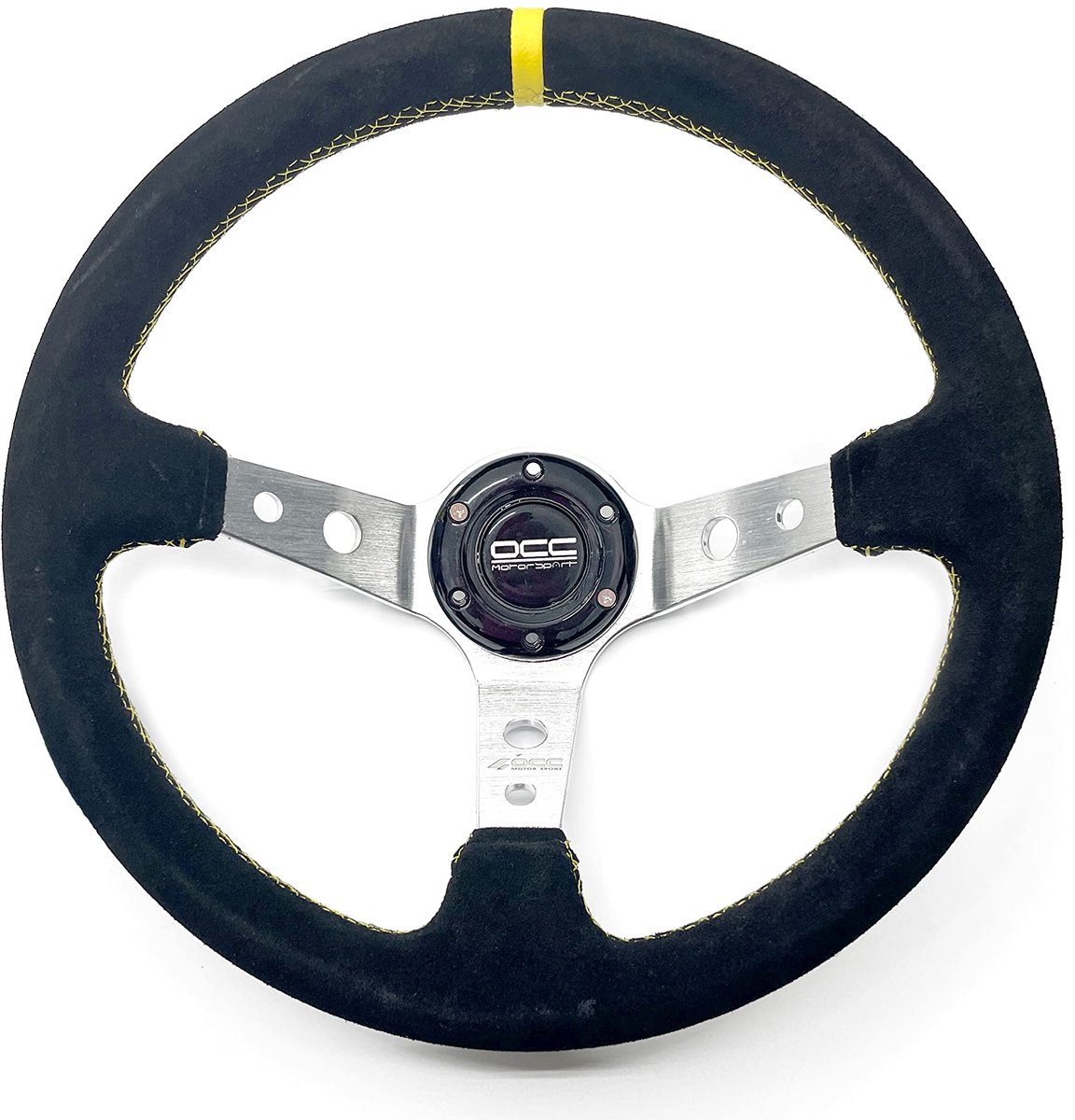 SnelShoppen - OCC Motor Sport Stuurwiel Mod Track met Lederen Armen en Zilveren Accenten - Perfect voor Race Simulators en Auto Enthousiastelingen