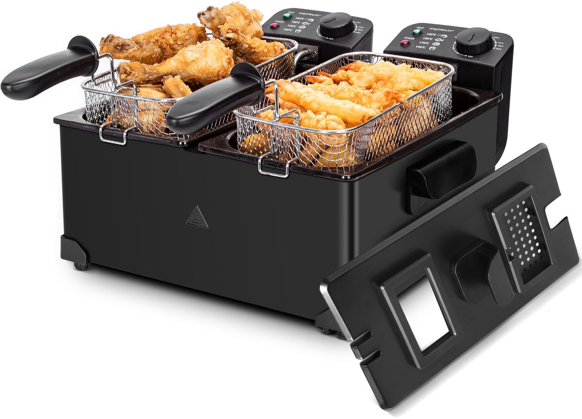 Bol.com Aigostar Feast - Dubbele Friteuse - 2x 3L - 2x 1800W - Koude Zone - 1,8 kg Friet - Zwart aanbieding