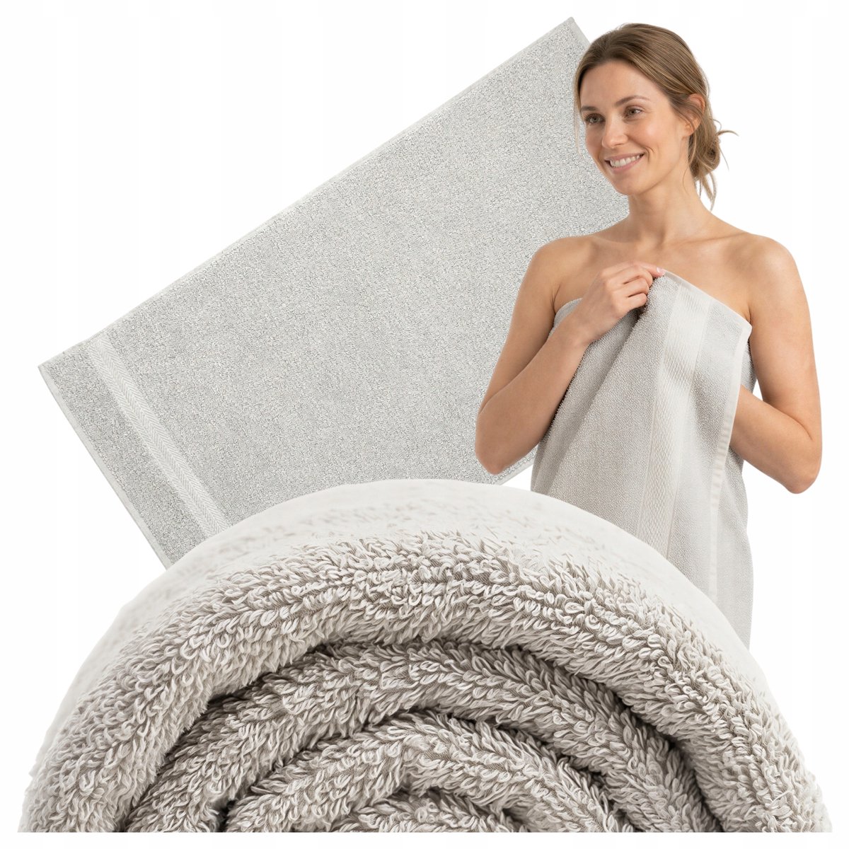 KONEY - Badhanddoek - Soft - 70 x 140 cm - Lichtgrijs, Grijs - 500 g/m²