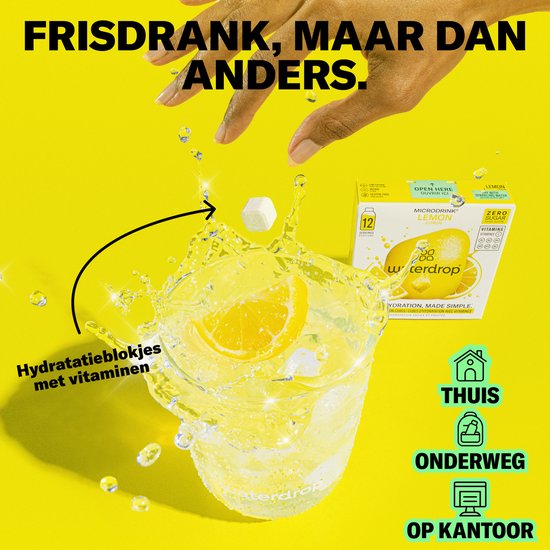 Waterdrop citroen bruisende drankjes met citroen, ijs en een glas.