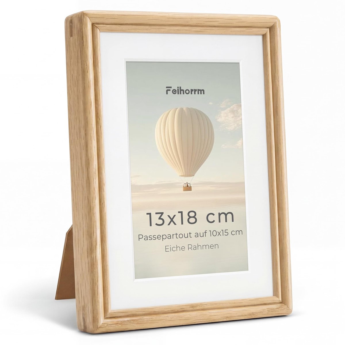 SnelShoppen - Fotolijst 13 x 18 cm - Massief Eiken Houten Fotolijst met Gehard Glas - Voor Muur en Tafel - Geschikt voor 13x18 cm Zonder Passe-Partout