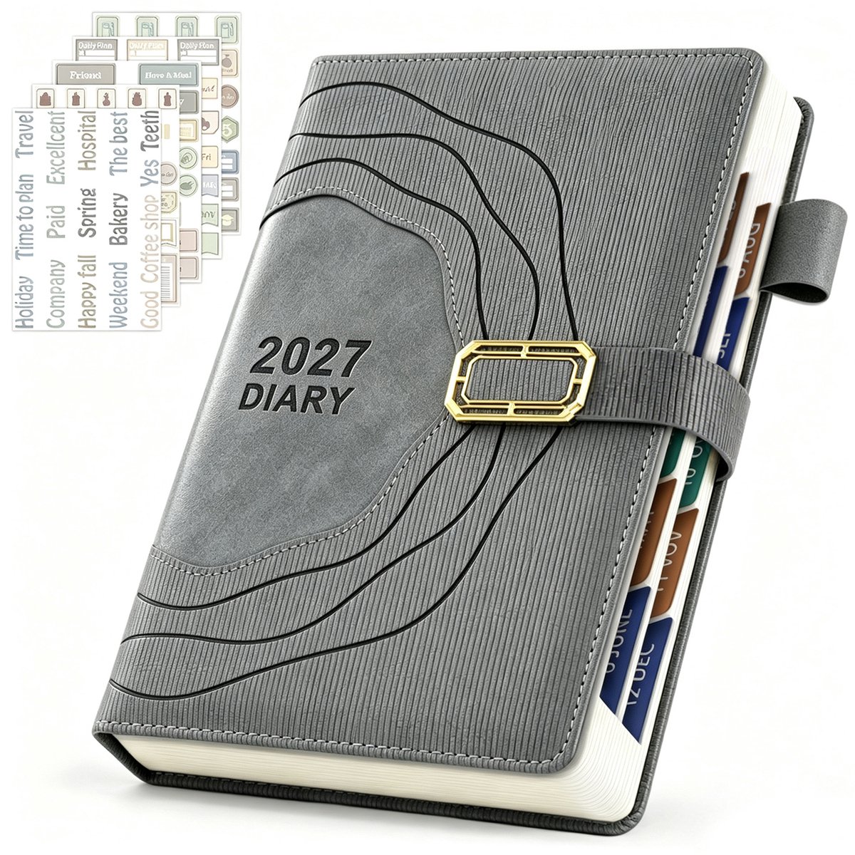 2027 Engelse Dagelijkse Planner - Tijdmanagement Notitieboek - A5 160 Pagina's - Grijs - 1 Stuk