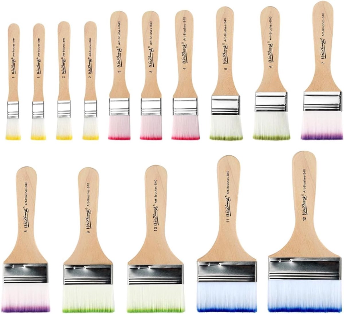 Set van 15 platte acrylpenselen in 12 maten, perfecte kwasten voor schilderen, decoratie en doe-het-zelf projecten