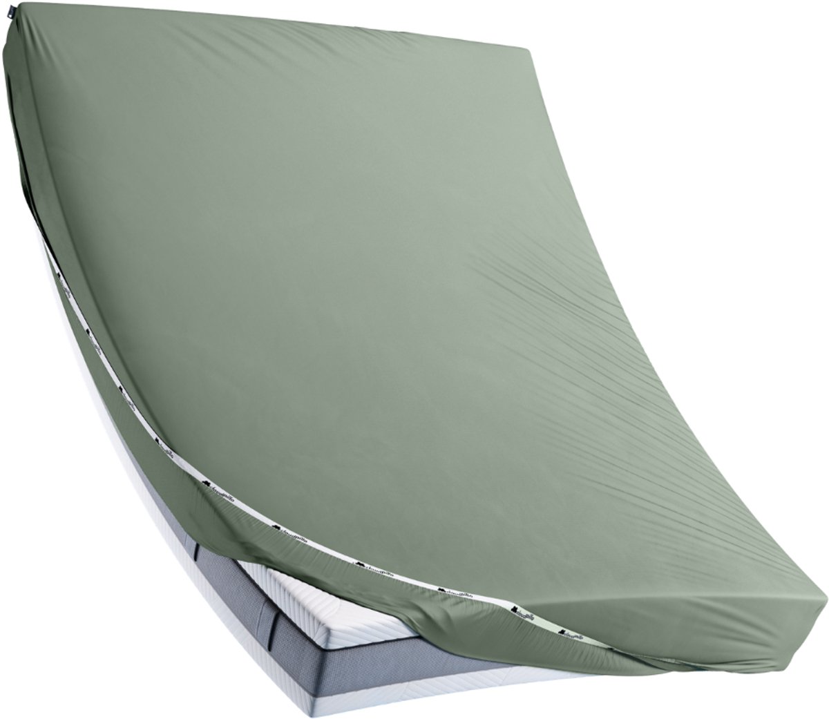 Cloudpillo Matras Hoeslaken - Katoensatijn 180x220 cm - Sage Green - Elastiek Rondom - Antibacterieel Afgewerkt - Blijft Strak Liggen