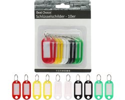 10x Sleutel ID Labels met Sleutelring – Naam Labels - 5 Kleuren (Rood, Geel, Wit, Zwart & Groen) – Sleutelhangers met lus en labelvenster - Sleutelhanger-ID-tags - Bagagelabel - labels Beschrijfbare Sleutelhangers – Naamlabels voor Sleutels