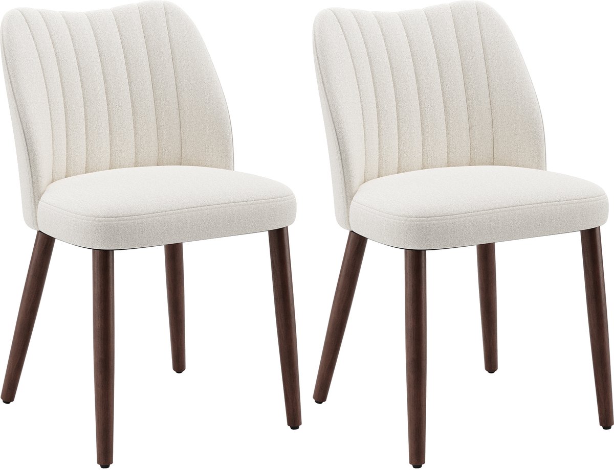 COLAMY Set van 2 eetkamerstoelen van stof - Gewatteerde zitting met dik zitkussen - Antislip dopjes - Moderne keukenstoel met elegant design - Beige kleur