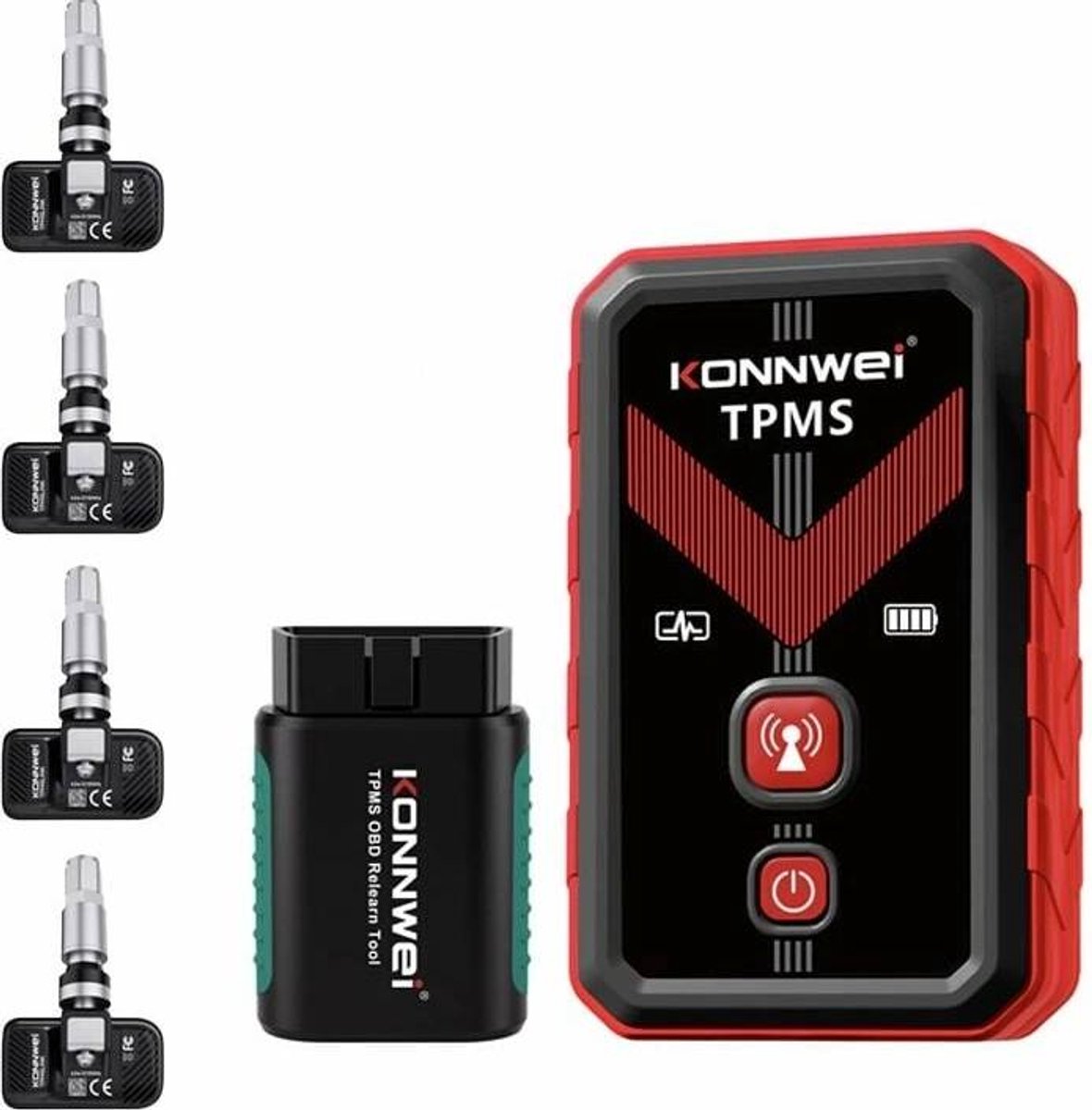 Konnwei TK100 Set - TPMS Programmeertool + 4x Sensor + OBD Relearn Tool