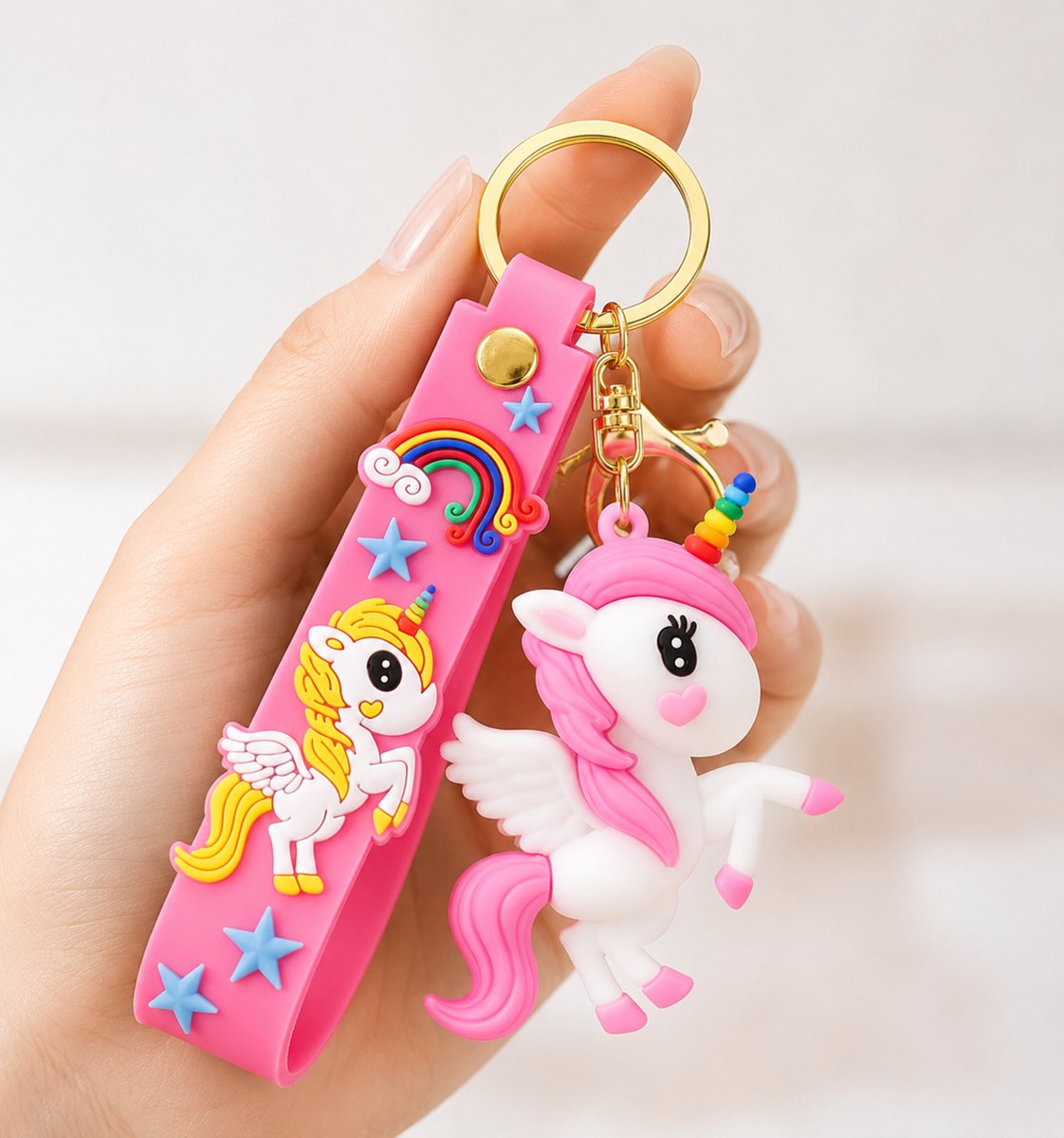 Pradeo - Siliconen Sleutelhanger - Eenhoorn - Unicorn - Roze - Hard Siliconen - Cadeau Voor Volwassenen en Kinderen - Geschenk Voor Verjaardagen en Feestdagen - Key Chain