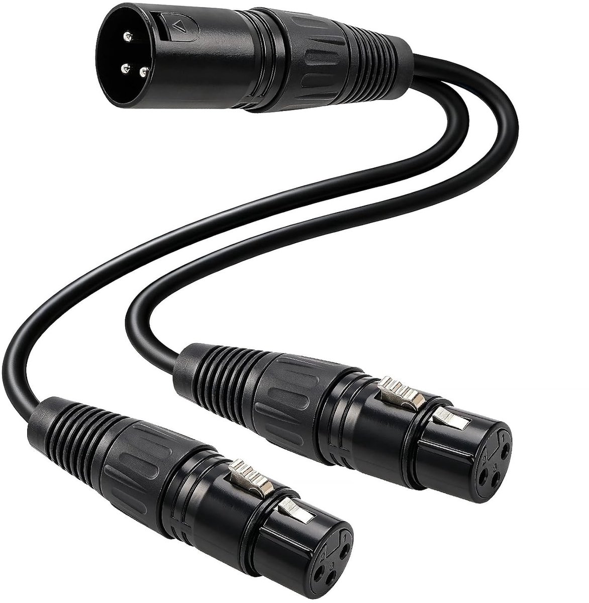 30cm XLR Y-Splitterkabel, 3-Pins Mannelijk naar 2 Vrouwelijk, Gebalanceerde Microfoonsplitter voor Audiotoepassingen, Versterkers en Luidsprekers, Zwart