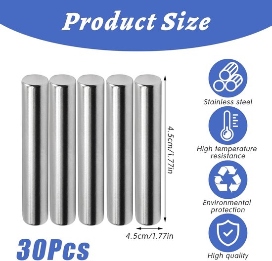 30 Stuks 5mm x 45mm Paspoortpennen, Roestvrijstalen Planksteunen, Cylindrische Pennen voor Meubels en Planken — afbeelding 5