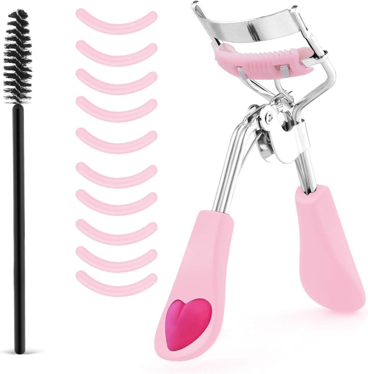 Professionele Wimperkruller Set met Geïntegreerde Kam en 10 Vervangpads voor Dramatisch Gebogen Wimpers, Ideaal voor Vrouwen en Meisjes