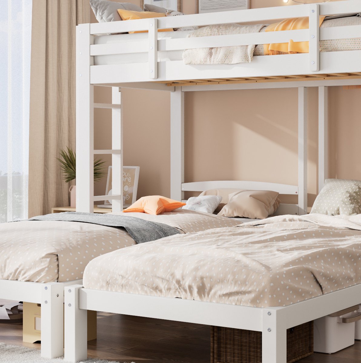 COVREO Bed 90x200 cm - wit hout, zijladder, 3 slaapplaatsen, zonder matras