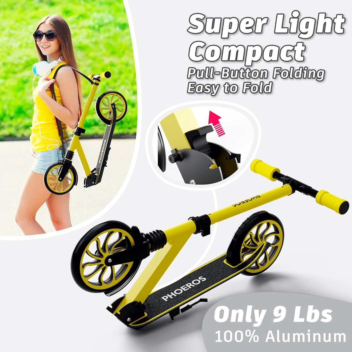 PHOEROS Kick Scooter voor kinderen van 6-12 jaar, tieners en volwassenen, jeugd. Lichtgewicht aluminium step voor - ShopVlot