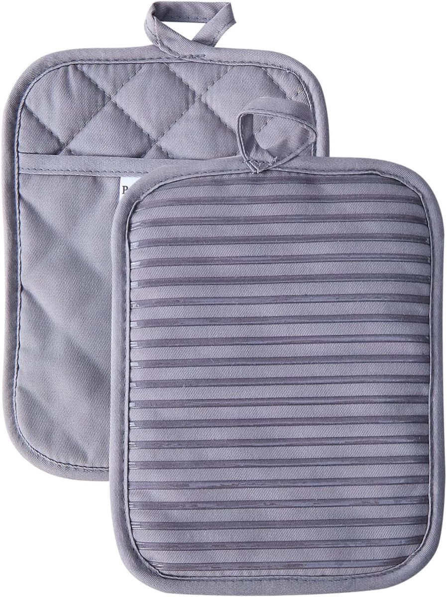 SnelShoppen - Pannenlappen Set van 2 - Hittebestendige Silicone Potholders met Tas - Waterdichte Ovenwanten 7"x9" Grijs - Keukenaccessoires voor Koken