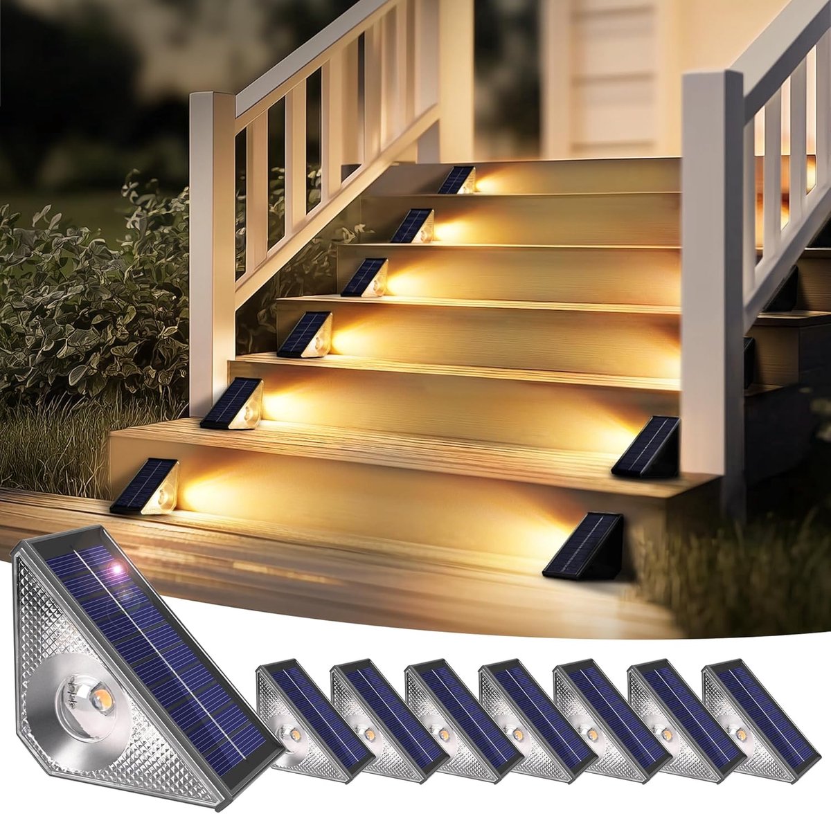 Solar Trapverlichting Set 8 Stuks - LED Buitenverlichting Op Zonne-energie - Warm Wit Licht - Waterdichte Wandlampen Voor Trap, Hek, Terras, Pad En Tuin